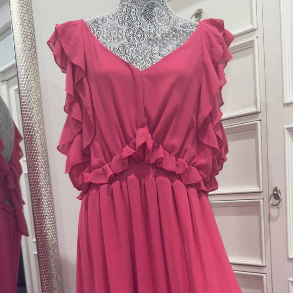 💗 Black Tape Hot Pink Ruffle Midi Plus Size Dress - NWOT! - Picture 3 of 15